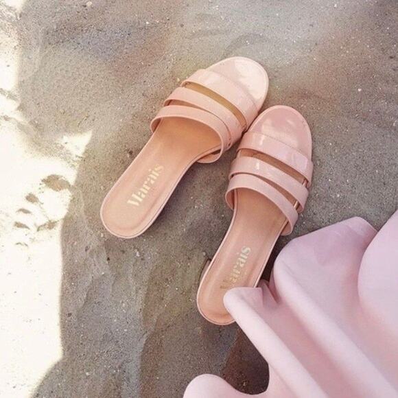 Marais USA Jane Mule Blush Pink Vegan Patent Slide Block Heel Sandals Size 7.5 - Picture 13 of 13